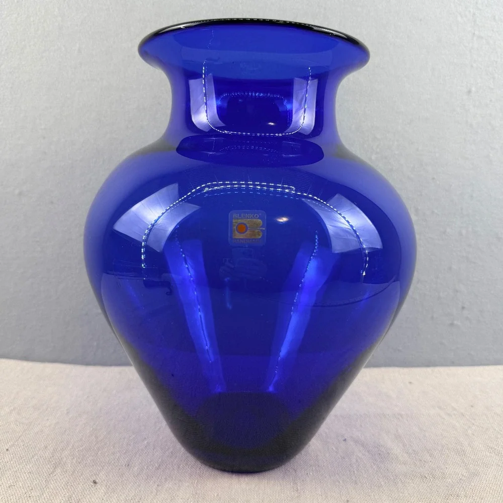 VTG‎ Blenko 8420s Cobalt Blue Glass Urn Vase 12